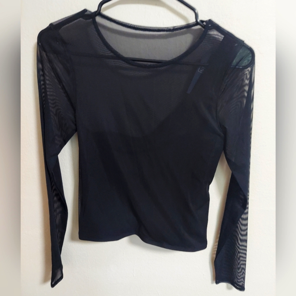 Abercrombie & Fitch Black Mesh Long Sleeve Top